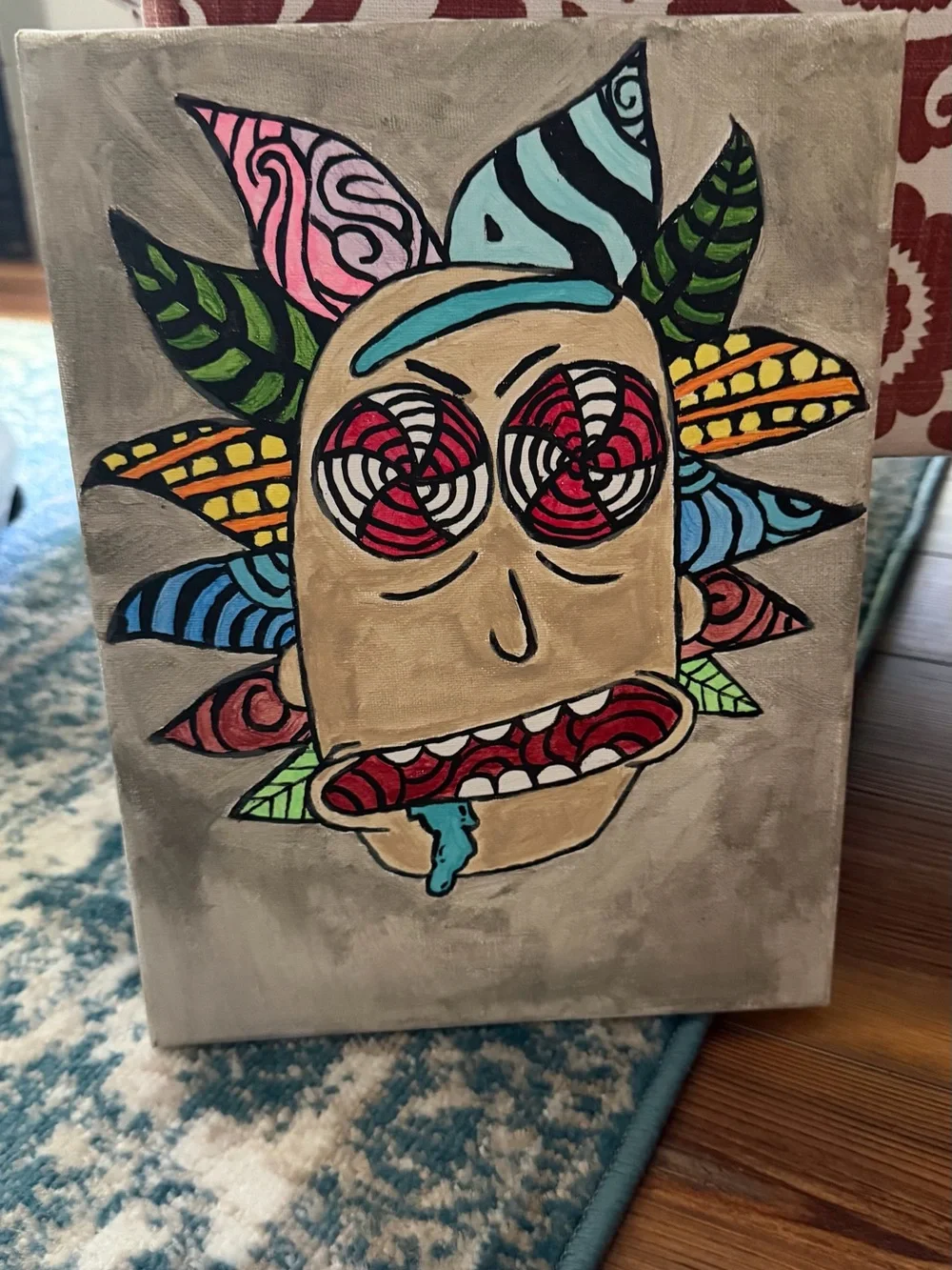 Abstract Colorful Face Canvas Wall Art in Multicolor Rick & Morty theme
